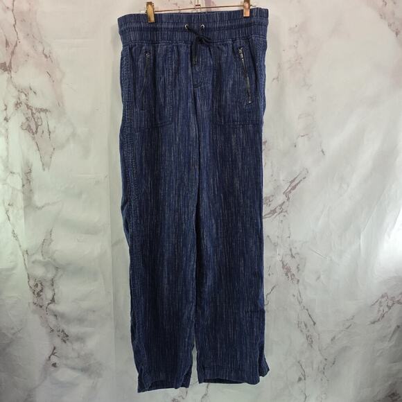 Athleta Pants Womens 10 Navy Cabo Linen Wide Leg Textured Casual Lounge Blue - Picture 1 of 13